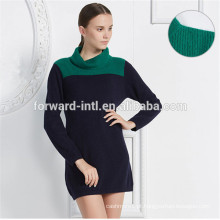 design de contraste incrível mulheres tartaruga pescoço de lã de cashmere suéter longo pullover